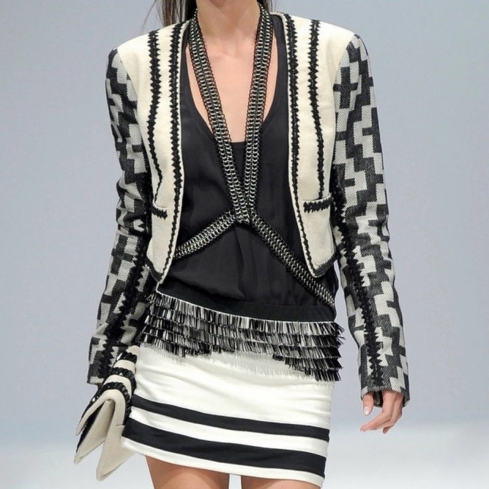 sass & bide white and black cropped jacket, size 38